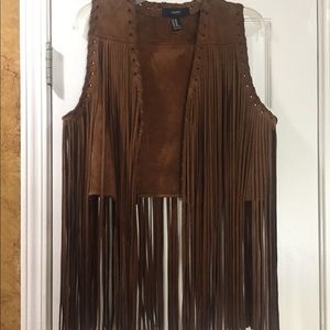 New Forever 21 Brown Fringe Vest